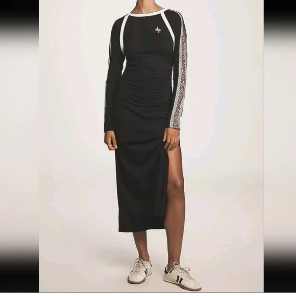 Anthropologie Daily Practice Dress Long Sleeve Ruching Black SIZE MEDIUM NEW - Picture 2 of 7